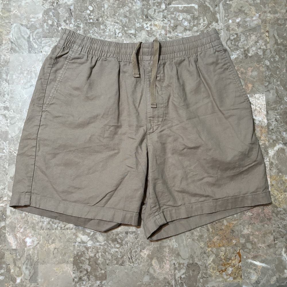 Uniqlo Shorts Mens Medium Brown Linen Blend 5" Elastic Waist Drawstring Beach